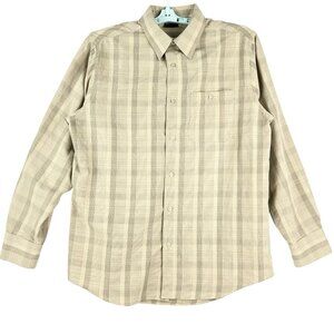 R&R Casual Men's Long Sleeve Buttons Closure Plaid Tan Shirt Size Large